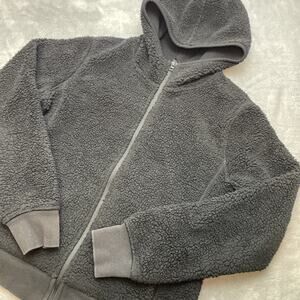 Uniqlo Teddy Fleece Hoodie Jacket Womens S Black Full Zip Sherpa Pockets Cozy
